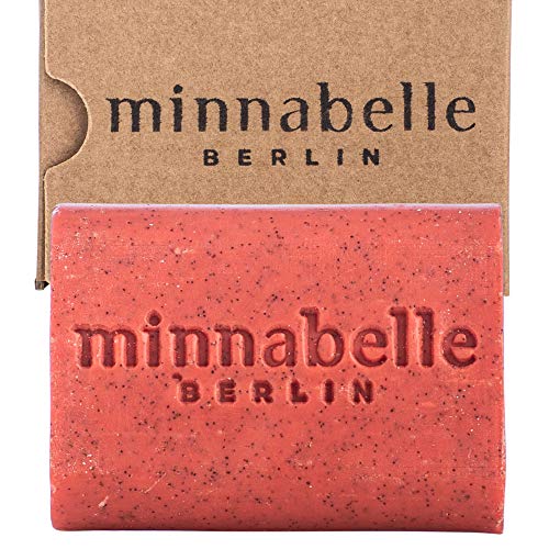 Naturseife mit Peeling zum Duschen I Natürliche Gesichtsseife I Rosenseife bei unreiner Haut I Körperseife ohne Palmöl I Naturkosmetik vegan I Handseife hergestellt in Deutschland I Rosen-Duft 100 g