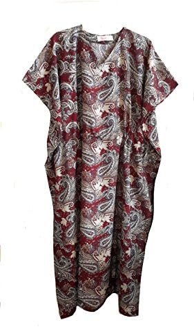 Ladies Cotton Woven Paisley Printed Long Kaftan. Adjustable Strap on Front. One Size Fit UK 10-24.