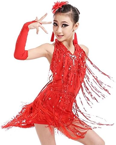 Covermasons A Set Toddler Kids Child Girls Latin Ballet Cha-Cha Rumba Samba Tango Ballroom Dance Costumes Dancewear Dress With Tassel (4/5T, Red)