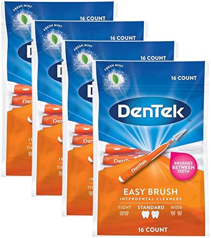 DenTek Easy Brush - Standard - Interdental Cleaners - 16 per Pack - Pack of 4