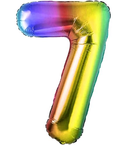 2 Stück Geburtstags-Luftballons „7“ – Regenbogen-Farbverlauf, 101 Cm, Mit Bändern & Kleinballons