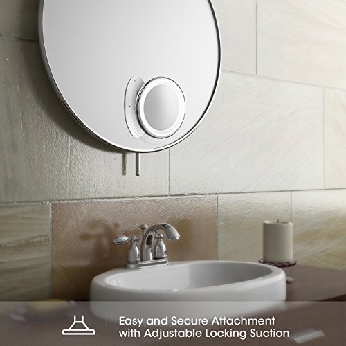 LiSmile LED Kosmetikspiegel Beleuchtet mit 7 facher Vergrößerung und Saugnapf-Grundplatte, einstellbare Helligkeit, 360 Grad drehbares, tragbares & kompaktes Design, schnurloser, batteriebetriebener Make up Spiegel - 3