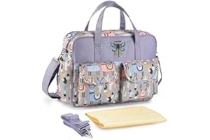 Insular® Multifunctional Waterproof Mummy Shoulder Bag Diaper Bag Chic Nappy Changing Bag Tote/Messenger Style Large Light Weight with Changing Mat, Adjustable Straps (Lavender (Larma))