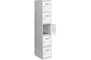 SIMON RACK SimonRack Taquilla Vestuario Metálica, 5 Puerta, Incluye Llave, 1800x300x500 mm, Gris/Blanco - SimonLocker