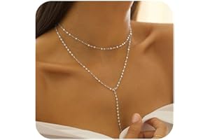 SLOONG 2 Stück Layering Ketten Set 14K Goldkette & Silber Wasserfest Choker Kette Damen Gold Halskette mit CZ Anhänger Y Kette Panzerkette Gold Halskette für Frauen Damen Schmuck