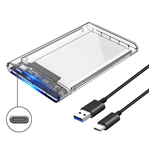 ELUTENG Externe Festplatte USB C 2.5 Zoll HDD Gehäuse Werkzeugloses 2TB USB C Gehäuse für 7 & 9.5mm SATA HDD / SSD USB 3.0 Typ-C Externes Festplattengehäuse Transparent
