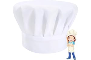NETUME Gorro de Chef para Niños, Blanco Gorro Cocina Ajustable Gorro de Chef para Niñas/Niños, Gorro de Cocinero Niño para Cocinar, Hornear(4-13 Años)
