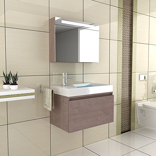 Badmöbel / Waschtischunterschrank / Spiegelschrank / Badezimmer Möbel Braun / Waschplatz / Modell-Lugano-800 / Waschbecken / Badset - 4
