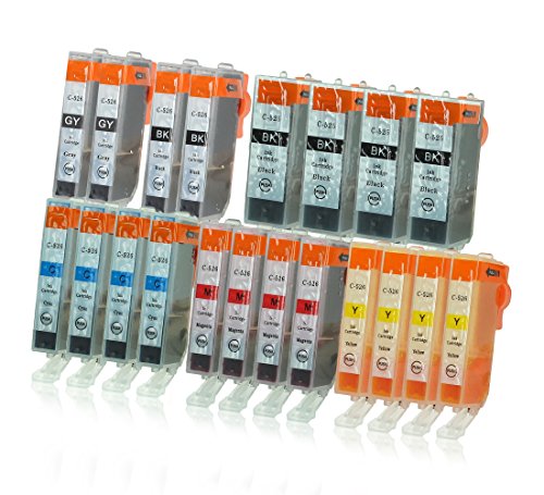 20 Druckerpatronen mit Chip und Füllstandsanzeige kompatibel zu Canon PGI-525 / CLI-526 (4x Schwarz breit, 2x Schwarz schmal, 4x Cyan, 4x Magenta, 4x Gelb, 2x Grau) passend für Canon Pixma MG-6150 MG-6200 MG-6250 MG-8150 MG-8200 MG-8240 MG-8250