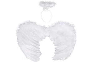 SUNSHINE SMILE Alas de Ángel Disfraz,Plumas Ángel Alas,Alas Angel Grandes para Adultos,Alas Angel Niños,Alas de Angel Blancas,Alas y Halo de Ángel,Plumas para Cosplay/Carnaval/Navidad/Halloween Fiestas de Disfraces