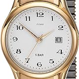 JOBO Damen Armbanduhr Quarz Analog Edelstahl gold vergoldet Flexband Datum