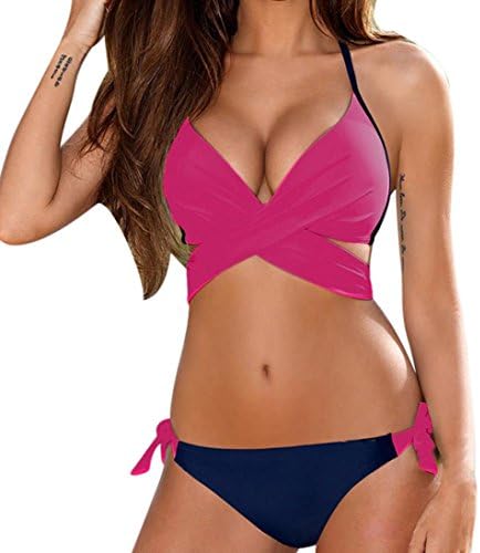 Women Bikini Set,Dorame Sexy Push-up Padded Bra Swimsuit (XL, Hot Pink)