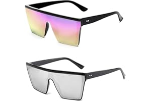 UILYNIU 2 Pack Flat Top Oversized Sunglasses, Square Sunglasses, Vintage Sunglasses, Steampunk Sunglasses, Square Oversized Sunglasses for Women Men for Outdoor Activities, Party