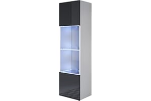 MB Muebles Bonitos | Vitrinenschrank Luke V6 | Breite 40 x Höhe 165 x Tiefe 29 cm | Glänzendes Melamin | Weiß und Schwarz