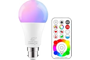 iLC Bombillas Colores RGBW LED Bombilla Regulable Cambio de Color - 120 de colores - 10 vatios B22- Control remoto Incluido para Casa Decoración Bar Fiesta Ambiente Ambiance Iluminación