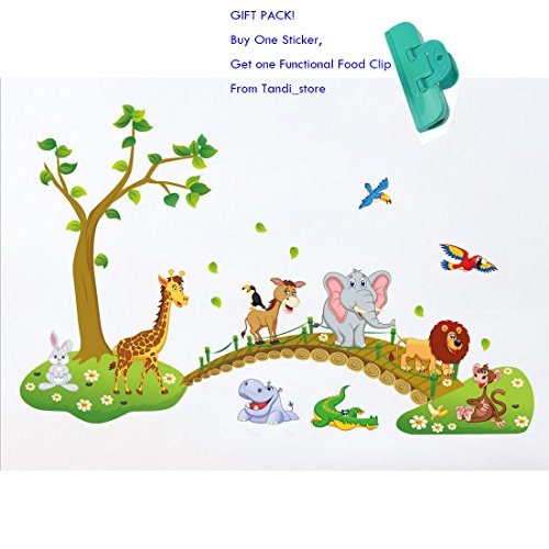 Pegatinas Tandi para pared de dormitorio de niños y guarderías con diseño de flores y animales salvajes de la selva, vinilo, Wild Animals, 140(W)X90(H) CM