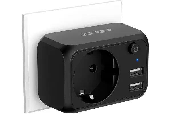 JSVER Toma de corriente multipared, enchufe USB portátil, color negro