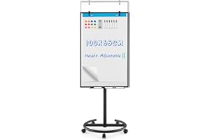COSTWAY Flip Chart Mobile Whiteboard, 100x65cm Height Adjustable Dry Erase Board with Stand, Paper Clips, Magnets, Markers and Eraser, Standing Magnetic Whiteboard for Home Office School (Black)