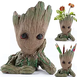 HR INTERNATIONAL Marvel Baby Groot Model Multi-Purpose Flower Pot Pen Stand Showpiece Home Decoration Items (Green Color)