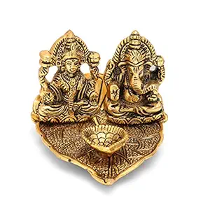 CraftVatika Lakshmi Ganesh Idol Diya Oil Lamp Deepak Metal Lakshmi Ganesha Showpiece Statue Traditional Diya for Diwali Puja Diwali Home Decoration Items Gift