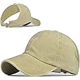 SwooK Stonewash Baseball Ponytail Cap for Womens Girls High Ponytail Bun Cap Hat Half Top Sport Adjustable Cotton Women Girls Summer Sunny Sun Cap Caps (Beige)