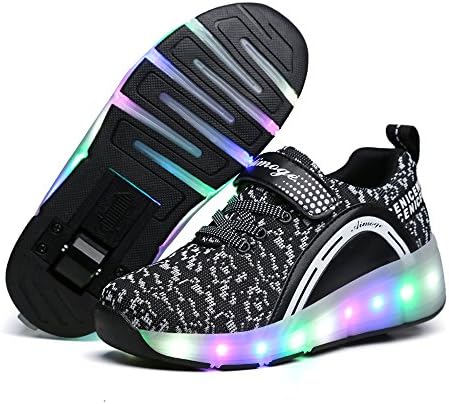 Unisex Kids Roller Shoes Shoes with Wheels Boys Girls LED Light Up Roller Skate Shoes Single Wheel Shoe Flashing Outdoor Sneakers Trainers Sport Shoes for Birthday Halloween Christmas Gift(Black,37EU)