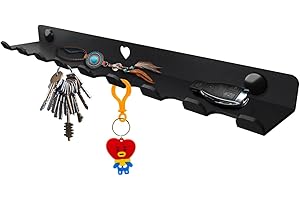 SirHoldeer Key Holder for Wall, Key Hooks Wall Mounted with Shelf, Heavy Duty Key Hangers with Letter Tray for Living Room Bathroom Kitchen Bedroom Black Metal Key Racks