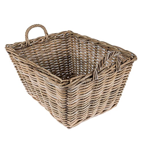 Kaminholzkorb handgeflochten Rattan rechteckig in natürlichem Grau, 60x45x32 cm - 4
