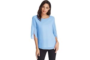 GRACE KARIN Femme Casual Blouse Haut Décontracté à Manches Trois-Quarts Col Rond Fluide Top Mode