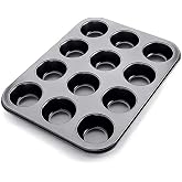 Busstier 12 Compartment Premium Metal Muffin and Cupcake Tray - Non-stick, Even Baking Mold