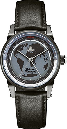 Vivienne Westwood Herren-Armbanduhr Finsbury World Analog Quarz Leder VV065MBKBK