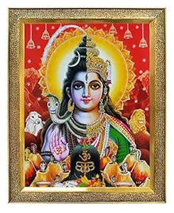 KHANNA Shiva Parvati/Ardhanarishvara/Adishakti/Shiv parivar with shivling Nandi and Lion Photo Frame for Home/Wall/Pooja Room/Temple with Acrylic Sheet (Glass) for Worship