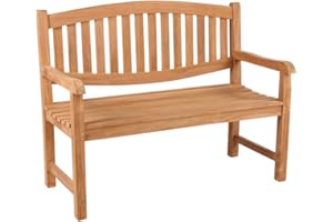 MR. DEKO® Bradford Banc de jardin en teck | Banc en bois avec dossier | Banc de frison pour l'extérieur | 2 places 120 x 57 x 94 cm | Banc en teck massif et résistant aux intempéries pour jardin,