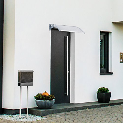 Relaxdays Vordach Haustür, Kunststoff, Aluminium, Pultbogenvordach, HxBxT: 80 x 60 cm, Überdachung, Transparent - 2