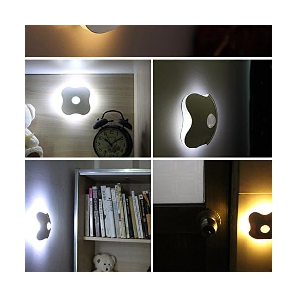 Skitic Automatic LED Night Light, Four-leaf Clover Designer Night Control Lamp with Dual Infrared Motion Sensor Activated Battery Operated Human Body Induction and Wall Sconce Lights Bedside Lighting Cabinet Lamp for Stairs Corridor Bathroom Bedroom Children Room (AAA Batteries Not Included) - Image 8