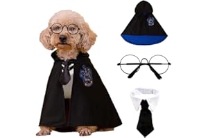 GINKAGO 3Pcs Dog Halloween Costume Cat Cosplay Costume Set Including Glasses Tie Cape Pet Party Role Playing Dress Ups for Dogs and Cats Blue M