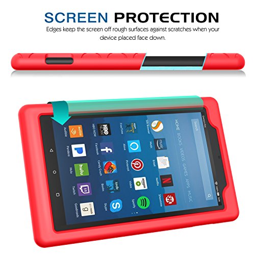 MoKo Hülle für All-New Amazon Fire HD 8 Tablet (7th Gen – 2017 Modell) – [Honey Comb Series] Lightweight Silikon Case Stoßfest [Kids Kinderfreundlich] Schutzhülle für das neue Fire HD 8, Rot - 8