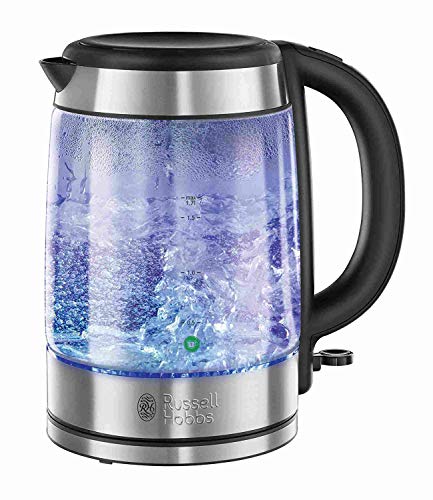Russell Hobbs 21600-57 Bouilloire Electrique en Verre 1,7L, Ultra Résistante - Acier Chromé Noir