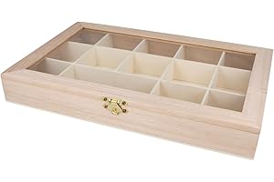 INNSPIRO Caja vitrina expositor madera de balsa 30x19x4cm. 14 compartimientos