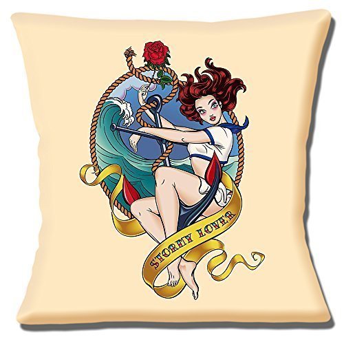 'Sailor Jerry' Tattoo Artist 'Stormy Lover' Lady Rose - 16" (40cm) Pillow Cushion Cover
