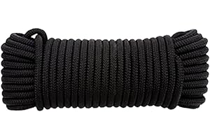 HXIU 64FT(20M) Nylon Rope Nylon Cord Thick Heavy Duty Hanging Cord String，Black Rope Solid Nylon Line, Black Flagline String Cord, All Purpose Tie-Down Ropes for Camping Outdoor Garden (Black, 8MM)