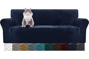 MAXIJIN Thick Velvet Sofabezüge 3-Sitzer Super Stretch rutschfeste Couchbezug für Hunde Katze Haustierfreundlich 1-teilige elastische Möbel Protector Plüsch Sofa Schonbezüge (3 Sitzer, Navy Blau)