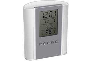 AUNMAS Multifuncional Reloj Lápiz Titular Reloj Alarma Digital Pantalla de Temperatura Pluma Titular Papelería Organizador Escritorio Decoración