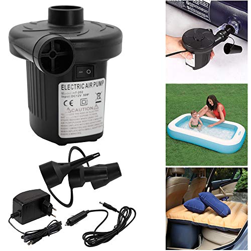 VINGO Pompa ad Aria elettrica 2 in 1, Pompa elettrica con 3 ugelli d'Aria 230 V/12 V per materassi gonfiabili, salvagente e Piscina Gonfiabile