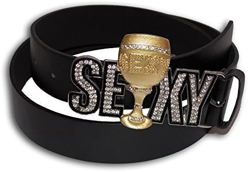 BELT WOMAN ECO-LEATHER BUCKLE METAL WITH RHINESTONE GLITTER WRITING SEXY GOLD CUP BLACK