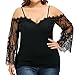 Produktbild Moonuy,Damen Bluse, 2018 Frühling, Sommer Damen Langarm Shirt Große Größe Schulterfrei T-Shirt Spitze Casual Tops Freizeit V-Ausschnitt Spitze Bandge Pullover (Schwarz, EU 46/Asien 4XL)