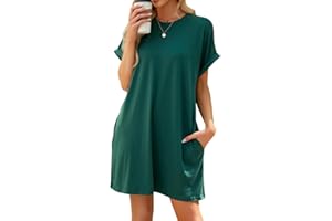 MEDUOLA Mujer Vestido Casual de Manga Corta Vestido de Camiseta con Bolsillos Vestido Suelto Color Sólido para Verano