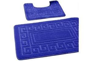 EDS Luxury 2 Piece Greek Bath Mat Set Non Slip Ultra Soft Bathroom Mats Water Absorbent Bath Mats Machine Washable Rug Toilet Mat for Bathroom Floor(Dark Blue)