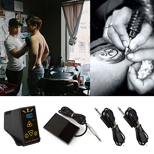 Hommii LCD Digital Pro Tattoo Machine, Tattoo Power Supply Kit , Tattoo Netzteil, Tattoo Zeiger; Tattoo Stromversorgung Gerät Fußpedal + 2Clip Cord - 3