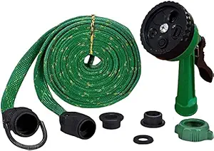 AASHONEE Plastic Water Spray Gun 10 Meter Hose Pipe For Garden Car Bike Pet Washing (Green) (Pack of 1)